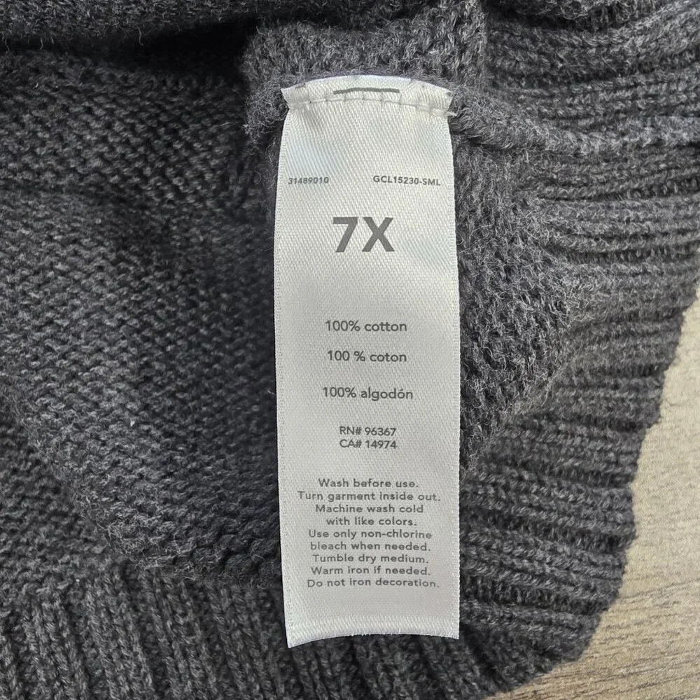 OshKosh B’gosh Fair Isle Cardigan Sweater Size 7X Thick Knit Nordic Gray Red